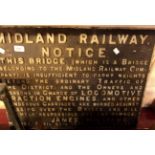 A late Victorian cast iron Midland Railway bridge notice - 26 1/2" X 19"