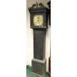 A 19th Century ebonised longcase clock, the 11" painted square dial with date aperture and marked