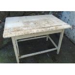 A 3' 6" old painted table with stretcher base - a/f