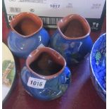 Three 4" Torquay Pottery kingfisher pattern pinch vases