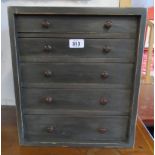 A 13 1/2" Victorian stained wood specimen chest with five graduated drawers - later cast metal