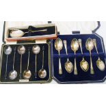 A cased set of six silver coffee spoons - sold with a cased set of six silver coffee bean spoons and