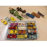 A tray containing a small collection of vintage and later Matchbox and other toy cars