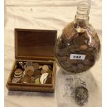 A Dimple Whisky half bottle of decimal half pennies -sold with a Sorento ware box containing various