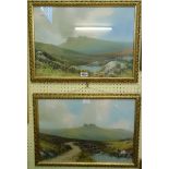 Reginald Daniel Sherrin: a pair of gilt framed gouache paintings, depicting Dartmoor views with tors