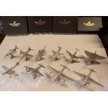 Ten boxed silver finish cast metal models of British military aircraft by the Royal Hampshire