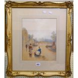 J. W. Gozzard: a gilt framed watercolour of two women beside a river, entitled "Departing Day"