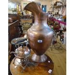 A 24" modern Turkish copper jug with hammered decoration - sold with a hammered copper spirit kettle