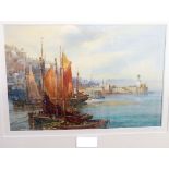 Walter Henry Sweet: a watercolour depicting a view of Brixham harbour with numerous sailing boats at