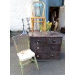 A 35 1/2" Victorian stained pine chest of two short and two long graduated drawers - sold with a