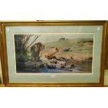 Wilhelm Kuhnert: a gilt framed print entitled "Lion and Lioness" - Tryon Gallery mark and numbered