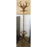 A vintage bentwood coat/hat stand with later varnished finish