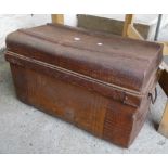 A painted metal trunk with Japanned interior