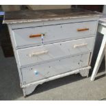 A 35" part painted pine chest of three long graduated drawers, set on bracket feet