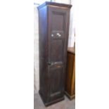 A late Victorian stained pine medical teaching skeleton cupboard with moulded cornice (detached),