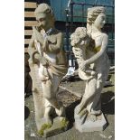 A 35" cast concrete garden statue in the form of a Classical female leaning on a tree stump - sold