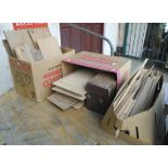 Three boxes containing assorted pine fielded panels, beading, moulding, drawer panel, etc.