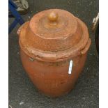 A large terracotta lidded bread crock - a/f