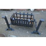 A wrought iron fire basket and fire dogs - 30" overall