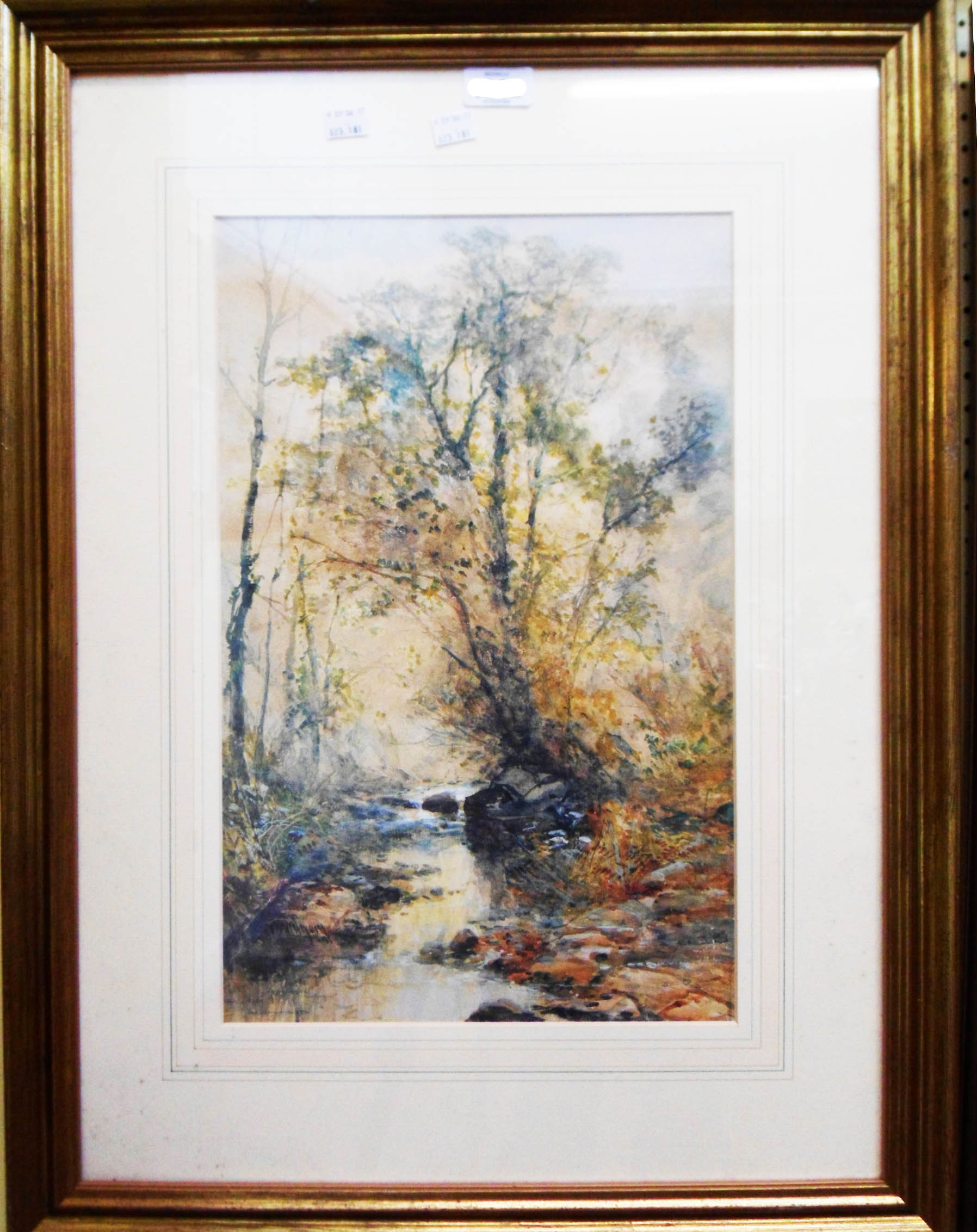 William Widgery: a pair of gilt framed watercolours both depicting woodland river scenes - 17 3/4" X