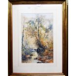 William Widgery: a pair of gilt framed watercolours both depicting woodland river scenes - 17 3/4" X