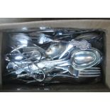 A box containing a quantity of silver plated cutlery - various styles and age