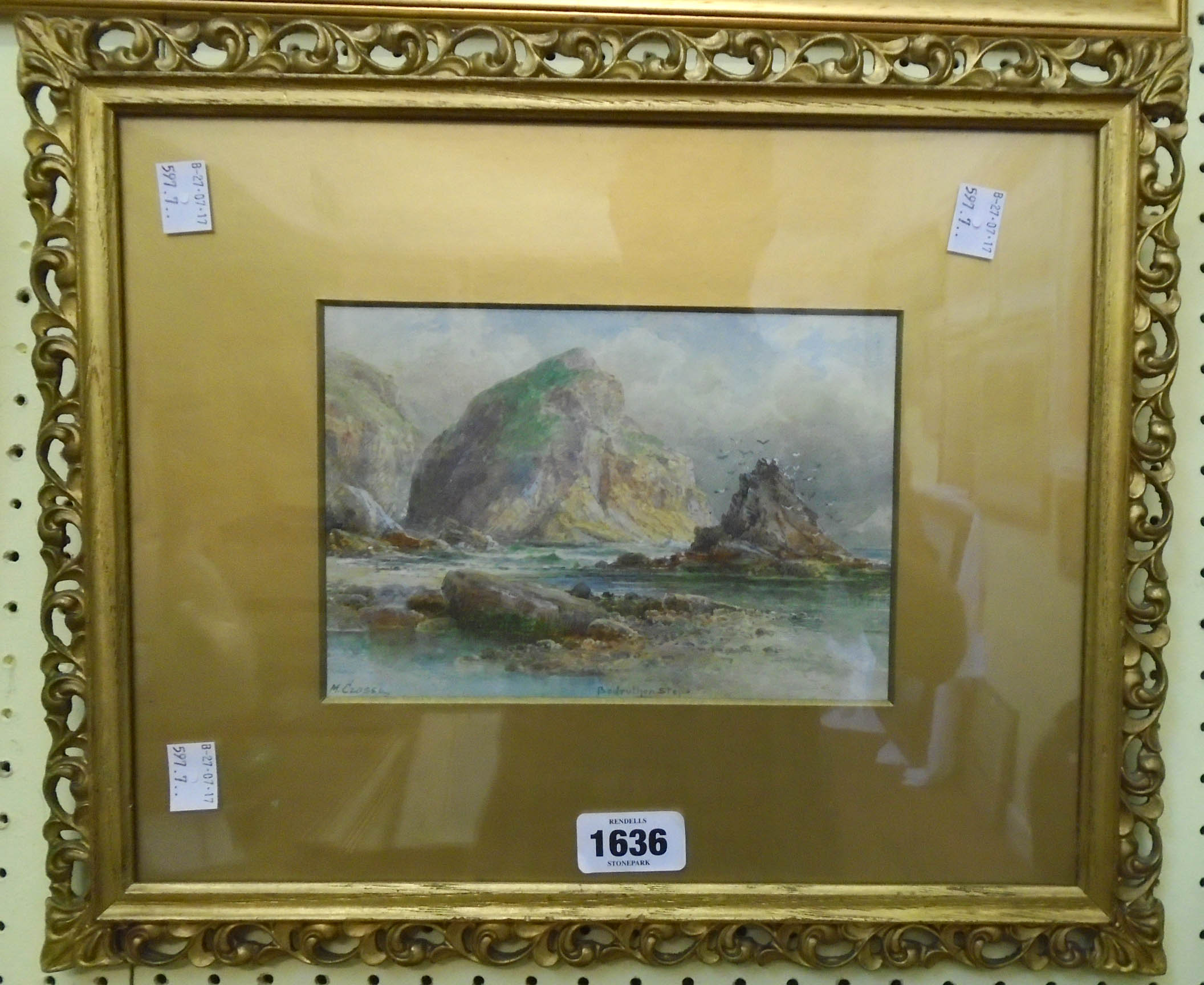 Malcolm Crosse: an ornate gilt framed watercolour, depicting a view of Bredrothen Steps - 5 1/4" X