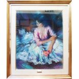 E. Bertran: a modern gilt framed and slipped pastel portrait of a flamenco girl holding a rose -