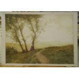 W. Tatton Winter: an unframed watercolour of figures sat beneath a tree entitled "The Berkshire