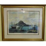 Don Austen: a gilt framed limited edition coloured print entitled Sunrise at St. Michael's Mount -