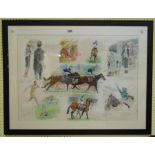 David Dent: a framed montage watercolour, depicting annotated scenes from the Vodafone Derby,