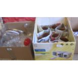A box containing a quantity of glassware including hand painted champagne cup, bowls, vase,