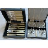 A cased set of six each silver plated fish knives and forks - sold with a cased grapefruit knife and