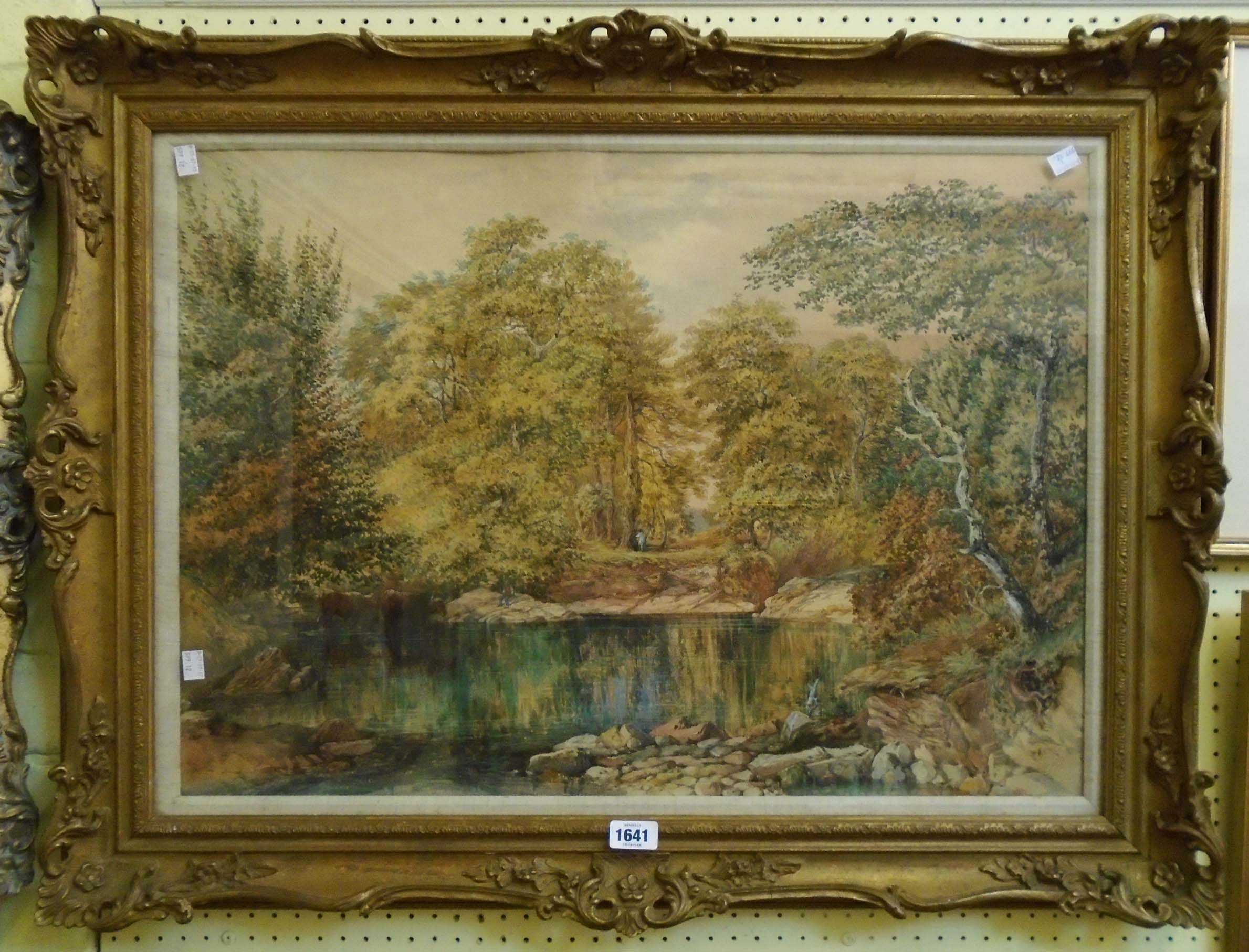 Philip Mitchell: an ornate gilt framed watercolour, depicting cattle watering in a river pool with