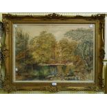 Philip Mitchell: an ornate gilt framed watercolour, depicting cattle watering in a river pool with