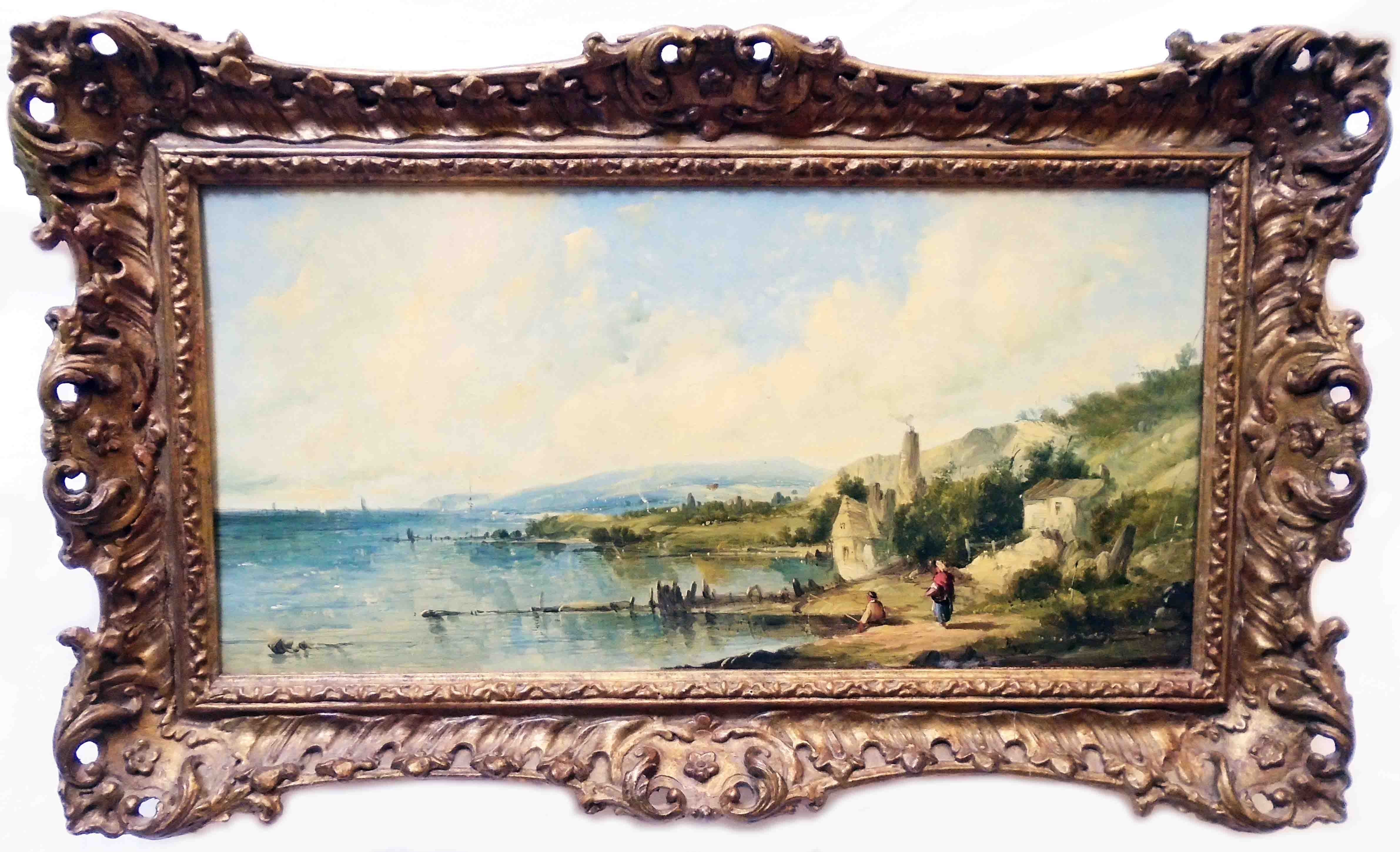 A.H Vickers: a pair of ornate gilt framed oils on board, depicting river and coastal scenes with