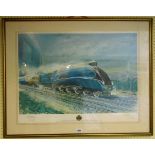 †Terence Cuneo: a limited edition coloured print of the locomotive Mallard 507/850 - signed, also