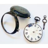 An antique shagreen clad pair cased gentleman's pocket watch with bullseye domed glass lens and