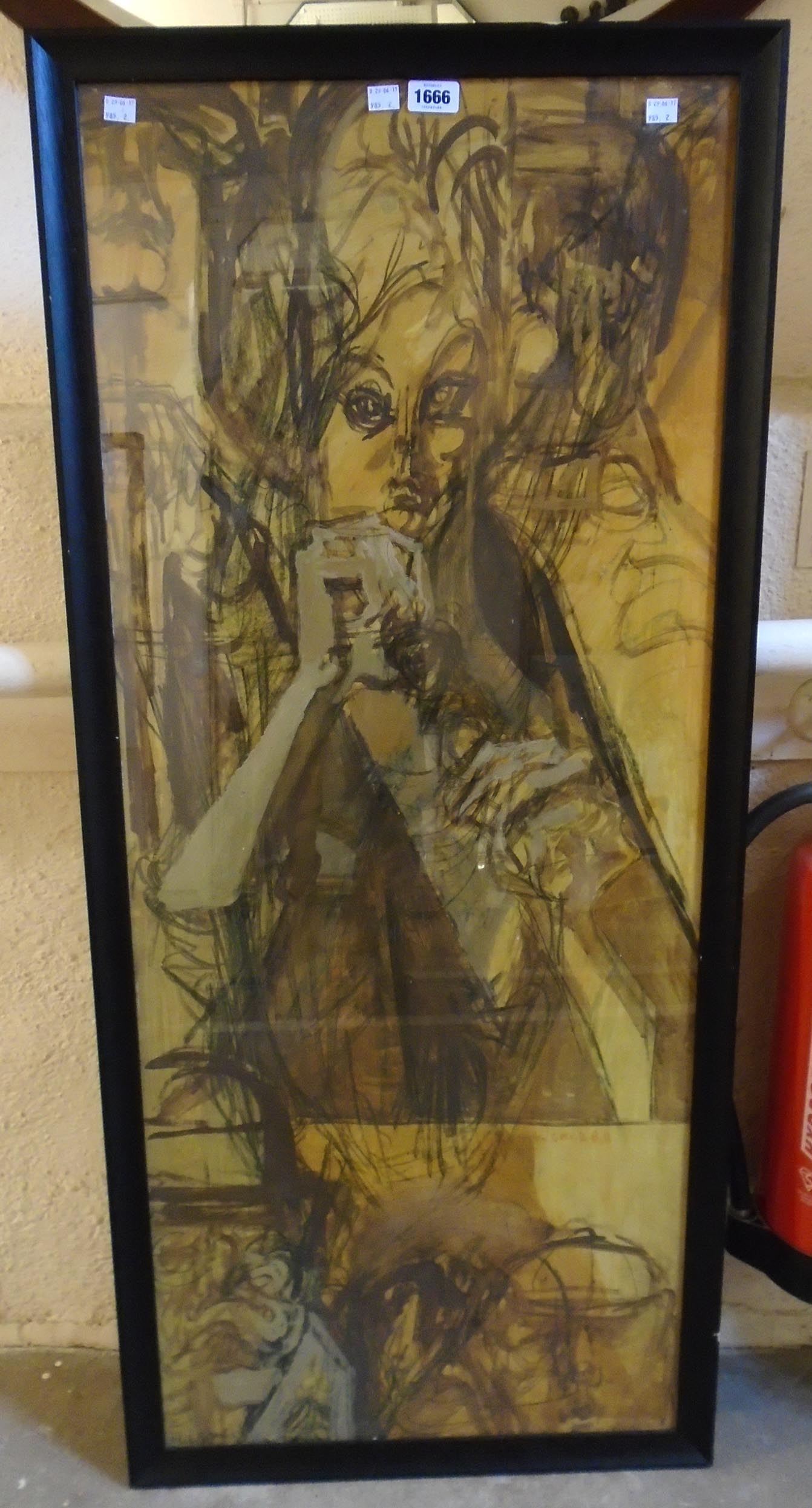 †Feliks Topolski: a framed mixed media abstract portrait of Helen Greville Bell - 3' 11" X 19 1/4"