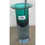 A 9 1/2" high Murano cylindrical heavy glass vase with flared rim, with remains of label to base