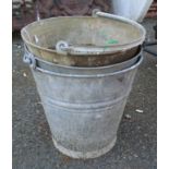 Three galvanised buckets
