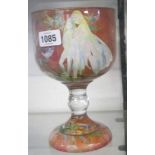 A large modern moulded glass goblet with printed decoration