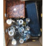 A box containing a quantity of silver plated items including Tudric Sol de Mayo tankard, goblets,