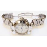 A Pasha de Cartier steel cased unisex automatic wristwatch with white dial, date aperture and