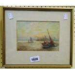 Robert Malcolm Lloyd: a framed watercolour, depicting boats at low tide - 4 1/2" X 6 3/4"