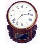 An early 19th Century mahogany cased drop dial wall timepiece, the 12" re-painted dial signed