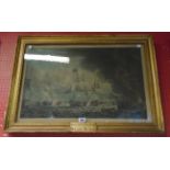 Two matching antique gilt framed coloured engravings, entitled "Defeat of the French Fleet by Lord
