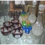 A quantity of Bohemian glasses - sold with a cut glass decanter