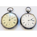 Two silver cased pocket watches, both with English lever movements