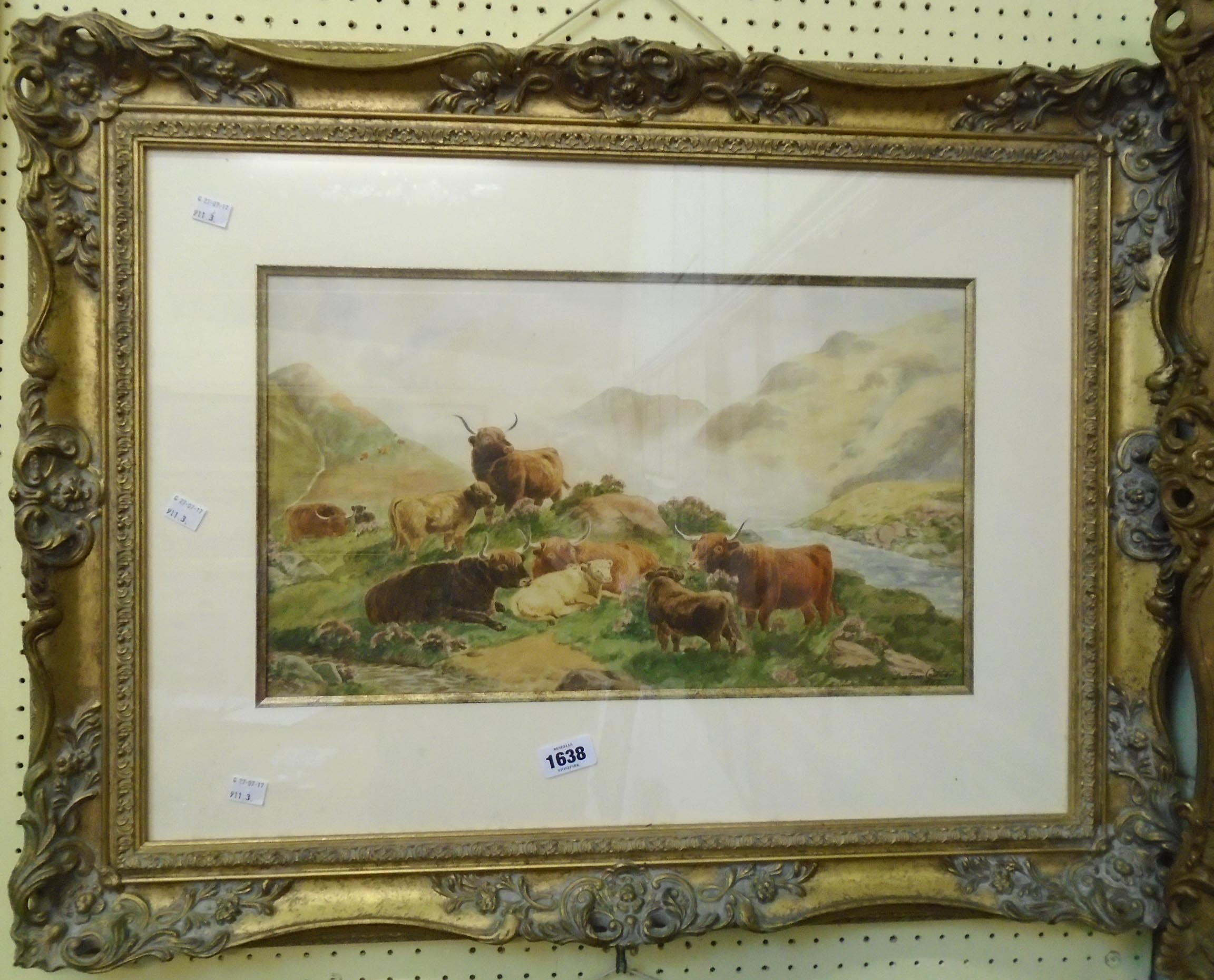 Tristram Cuthbert: an ornate gilt framed watercolour in the style of T. Sydney-Cooper depicting